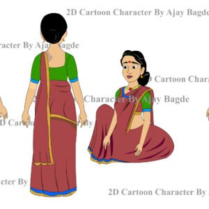 Women Red saree character 4 pose