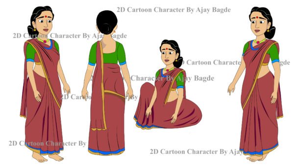 Women Red saree character 4 pose